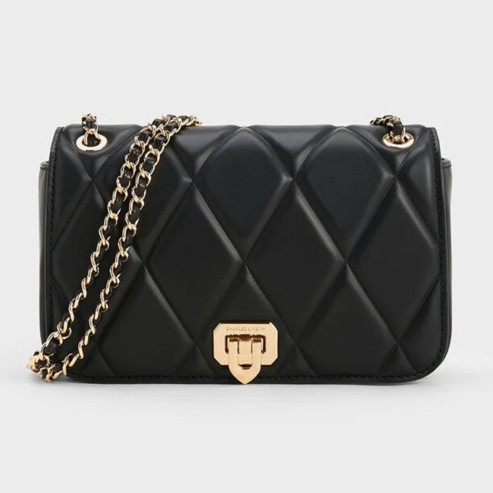 Charles & Keith Black Quilted Crossbody Bag